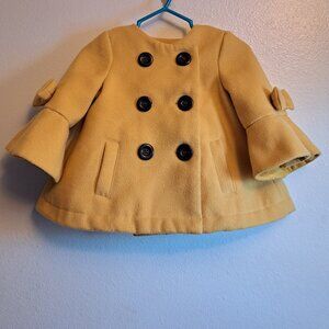 Max Studio Girl's Mustard Yellow Double-Breasted Pea Coat W/Bow Accents 18M